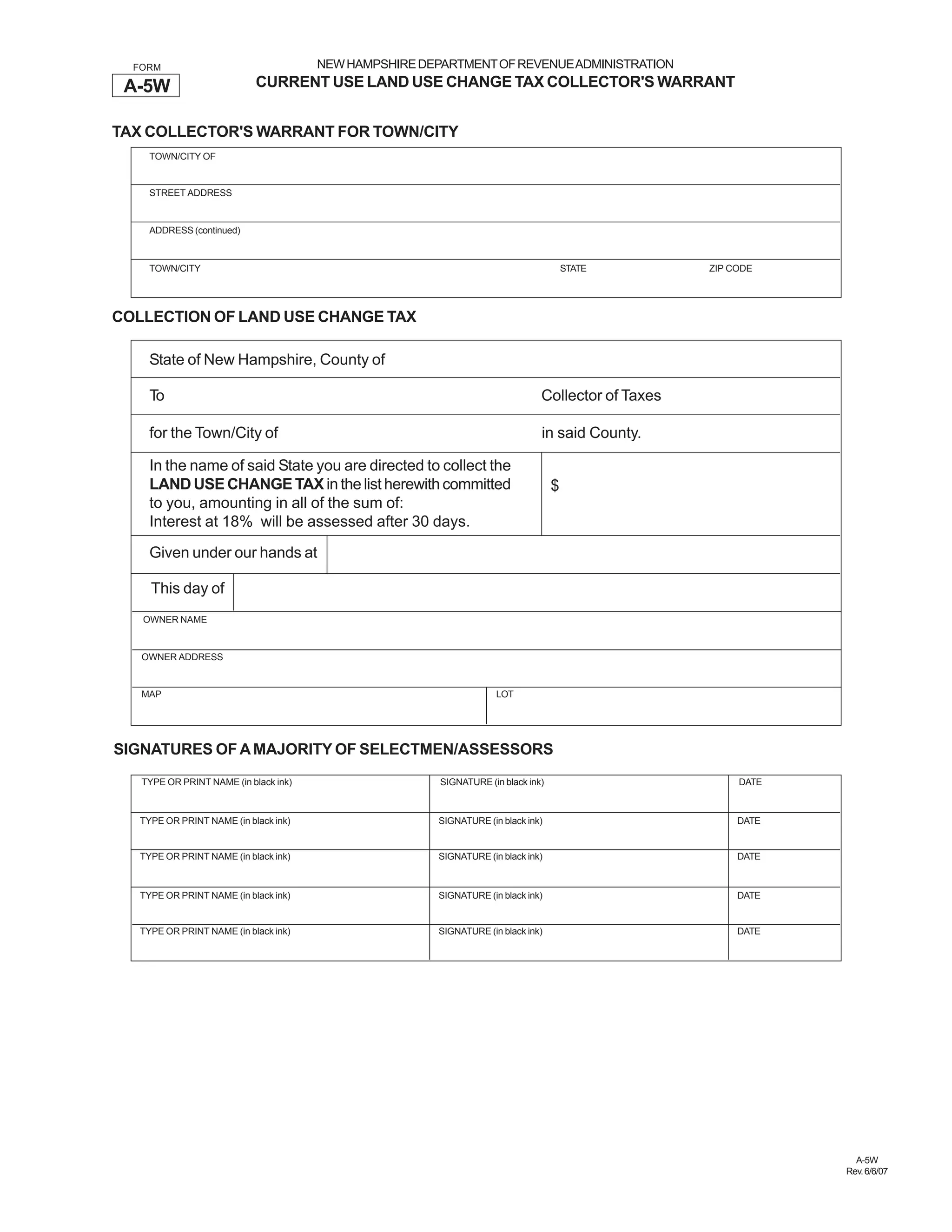 Current Use Land Use Change Tax Collector's Warrant PDF