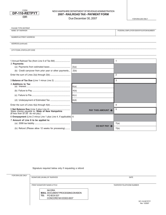 Railroad Tax Return Booklet, Includes DP255ES Quarterly Payment Forms