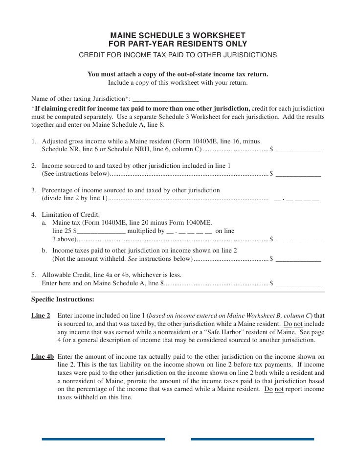 Maine Schedule 3 worksheet for partyear residents only
