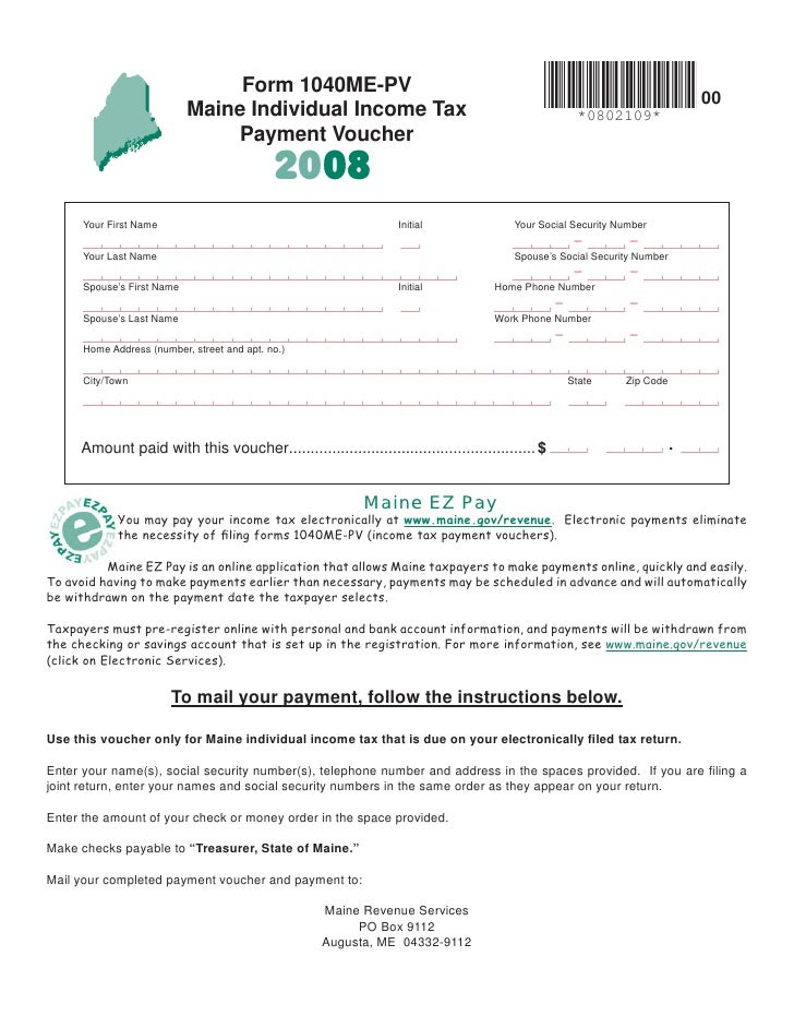 1040me pv payment voucher for electronically filed returns maine form 1040me