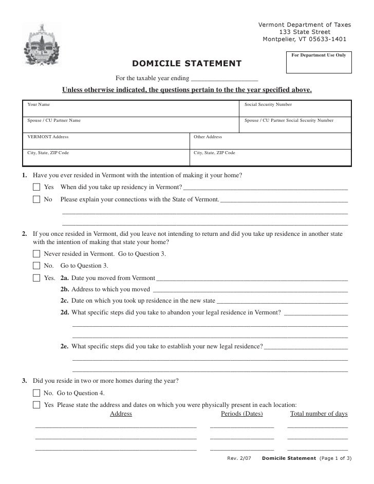 domicile statement