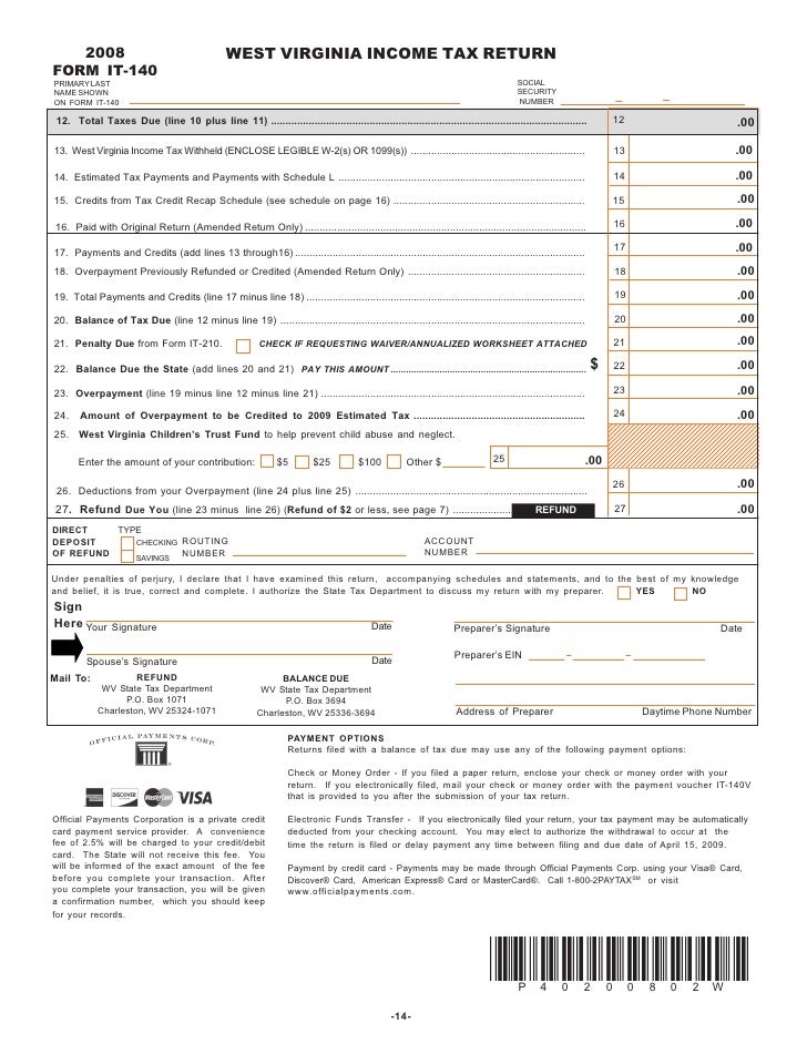 2008 individual tax return instructions 140 tax form