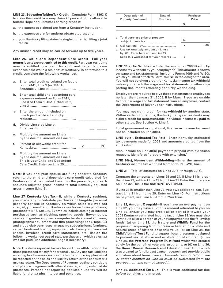 740NP Packet 2008 Kentucky PartYear and Nonresident Tax Booklet,…