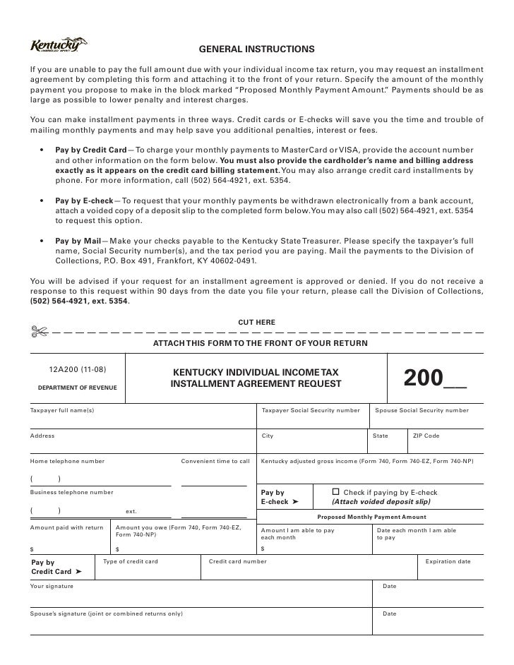 Kentucky Individual Income Tax Installment Agreement 
