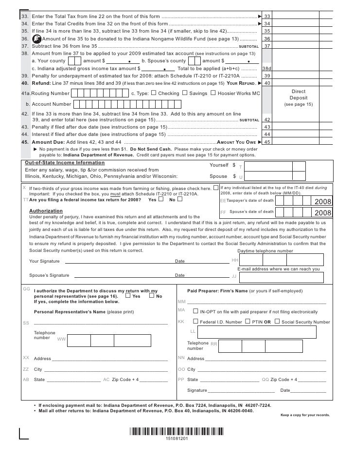 2008 IT-40 Income Tax Form