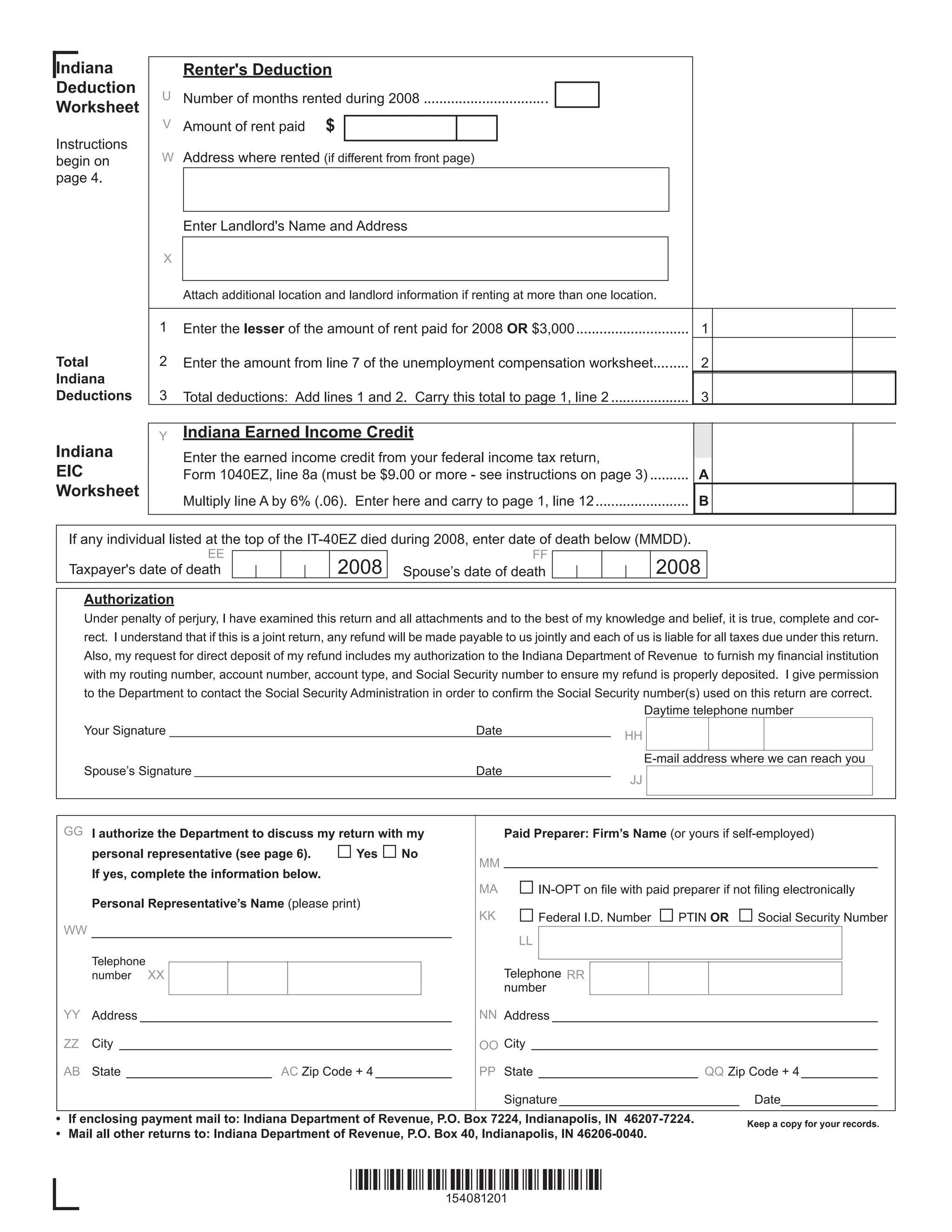 2008 IT40EZ Tax Form PDF