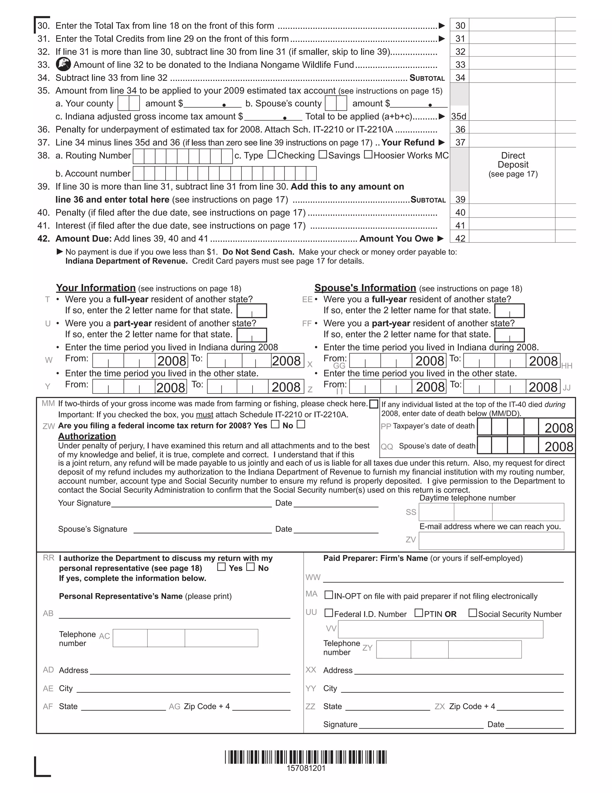 2008 IT-40 PNR Form