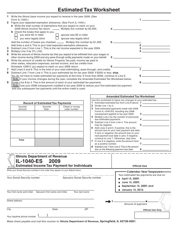 2009 Estimated Income Tax Payments for Individuals