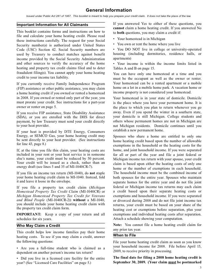 home heating credit claim instruction book mi 1040 form