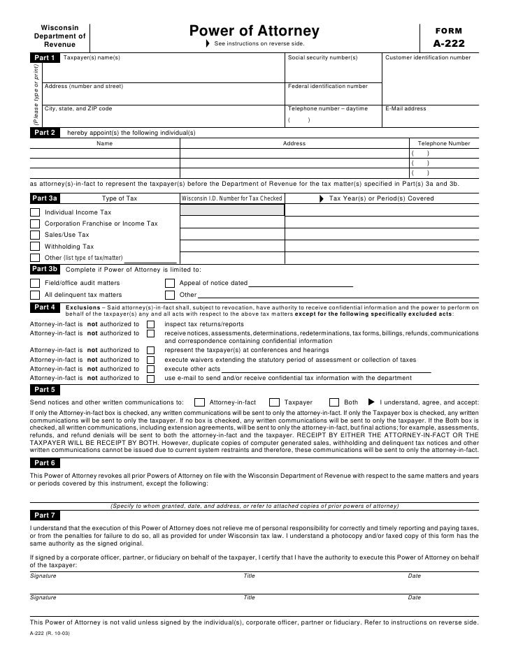 form a 222 wisconsin power of attorney form a 222