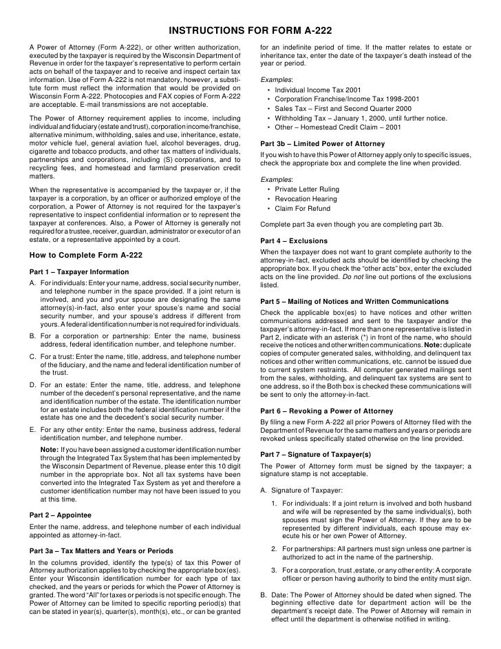 form a 222 wisconsin power of attorney form a 222