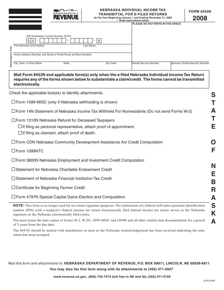Revenue Ne Gov Tax Current F 8453n Revenue Ne Gov Tax Current F 8453n