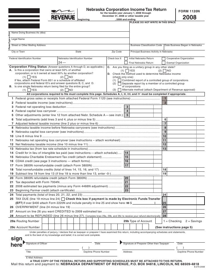 Revenue Ne Gov Tax Current F 1120n