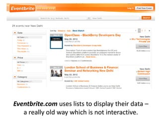 Eventbrite.com uses lists to display their data –
   a really old way which is not interactive.
 