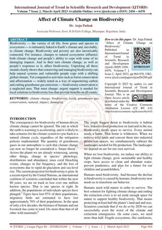 Affect of Climate Change on Biodiversity | PDF