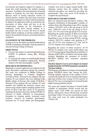 A Study to Assess the Impact on Mental Health during Covid 19 Pandemic ...