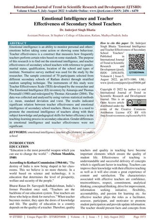 Emotional Intelligence and Teacher Effectiveness of Secondary School ...