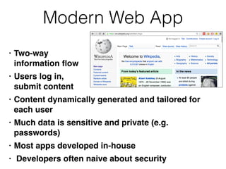 Ch 1: Web Application (In)security & Ch 2: Core Defense Mechanisms 