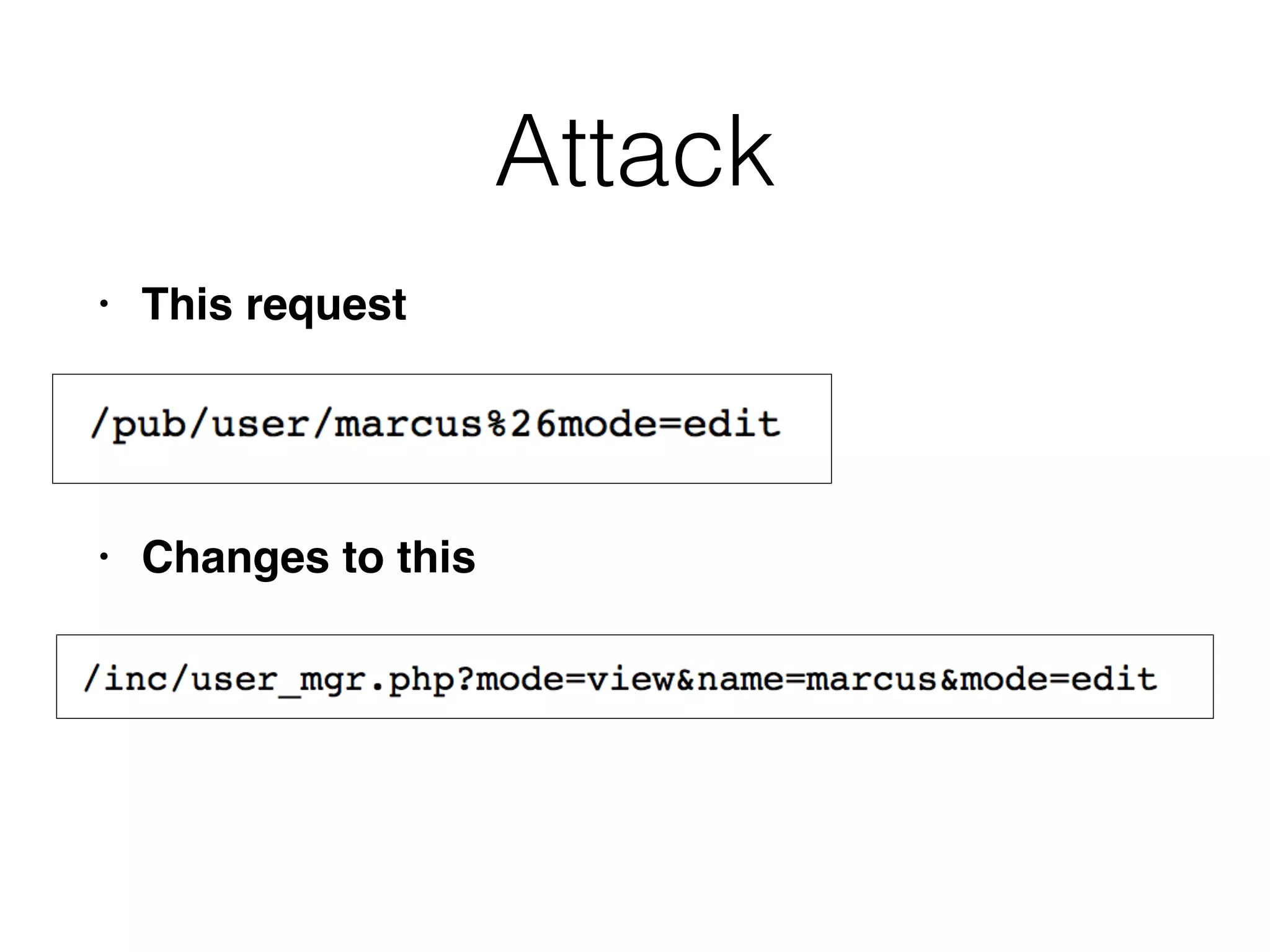 Attack
• This reques
t

• Changes to this
 