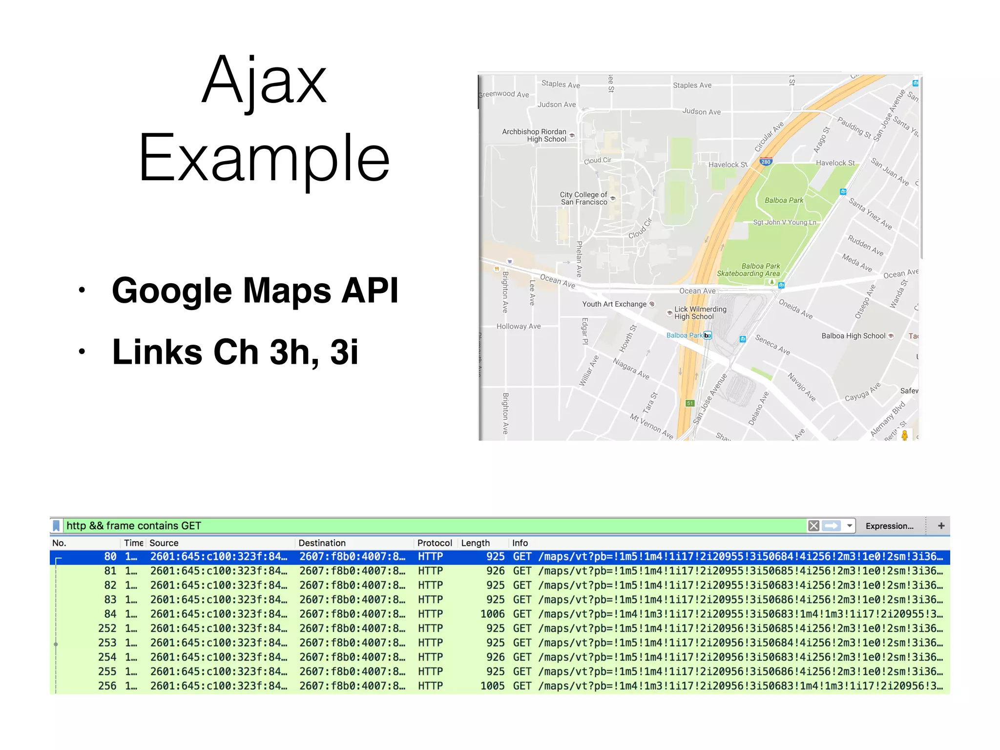 Ajax
Example
• Google Maps AP
I

• Links Ch 3h, 3i
 