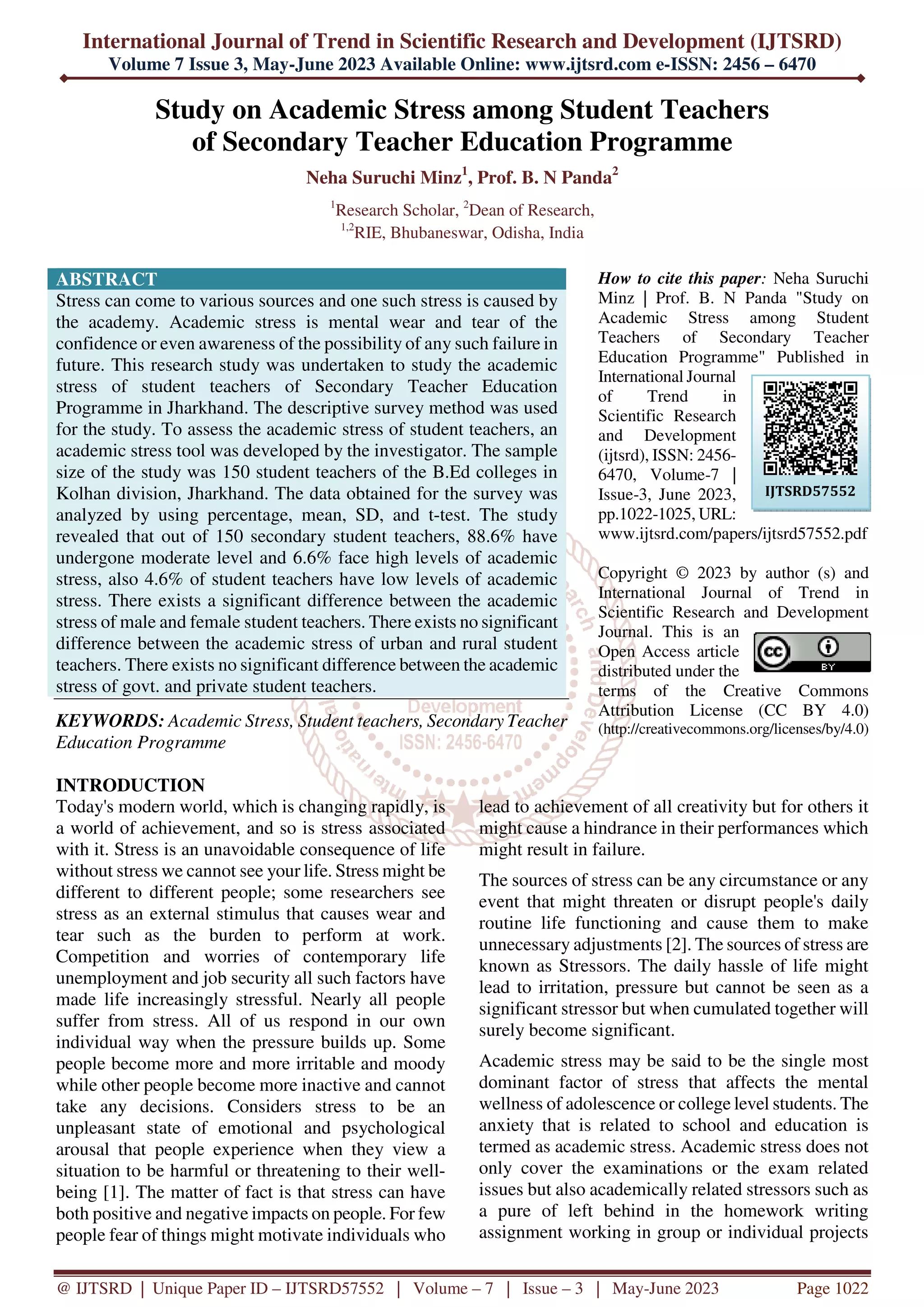 Study on Academic Stress among Student Teachers of Secondary Teacher ...