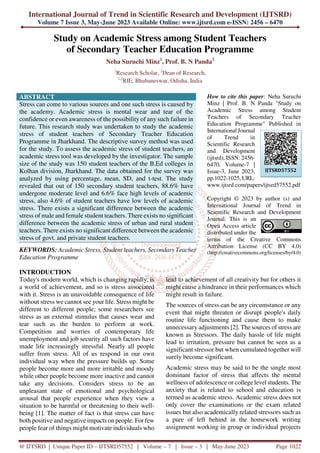 Study on Academic Stress among Student Teachers of Secondary Teacher ...