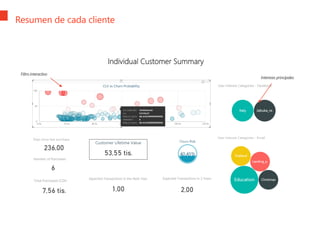 Resumen de cada cliente
Intereses principales
Filtro interactivo
 