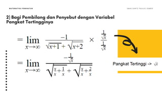 MATEMATIKA PEMINATAN S M A K S A N T O P A U L U S J E M B E R
2) Bagi Pembilang dan Penyebut dengan Variabel
Pangkat Tertingginya
 
