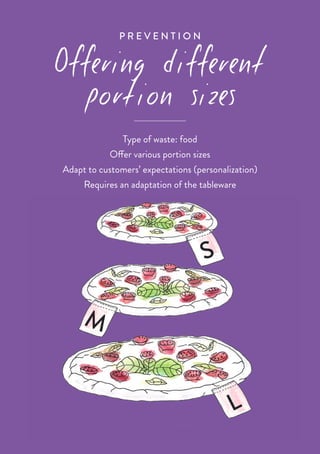 P R E V E N T I O N
Offering different
portion sizes
Type of waste: food
Offer various portion sizes
Adapt to customers’ expectations (personalization)
Requires an adaptation of the tableware
 