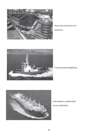 33
Πλοίο τύπου Bulk Carrier υπό
κατασκευή.
Ρυμουλκό ανοικτής θαλάσσης.
Πλοίο Φορτίου εις χύδην (bulk
Carrier 37500 DTW).
 