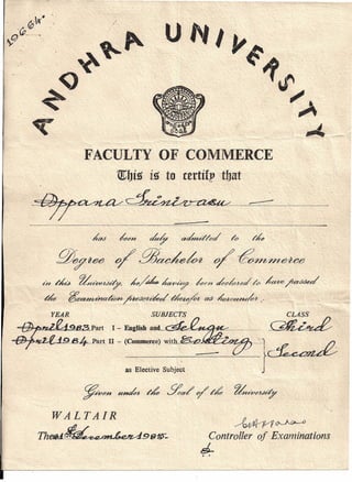 Sri BCom Certificate | PDF
