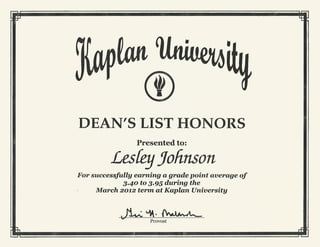 March 2012-Dean's List