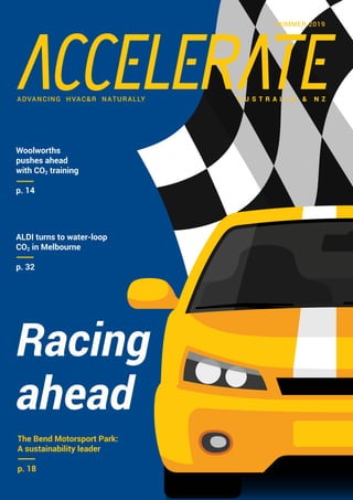 The Bend Motorsport Park:
A sustainability leader
p. 18
Woolworths
pushes ahead
with CO2 training
p. 14
ALDI turns to water-loop
CO2 in Melbourne
p. 32
A U S T R A L I A & N ZADVANCING HVAC&R NATURALLY
SUMMER 2019
Racing
ahead
 