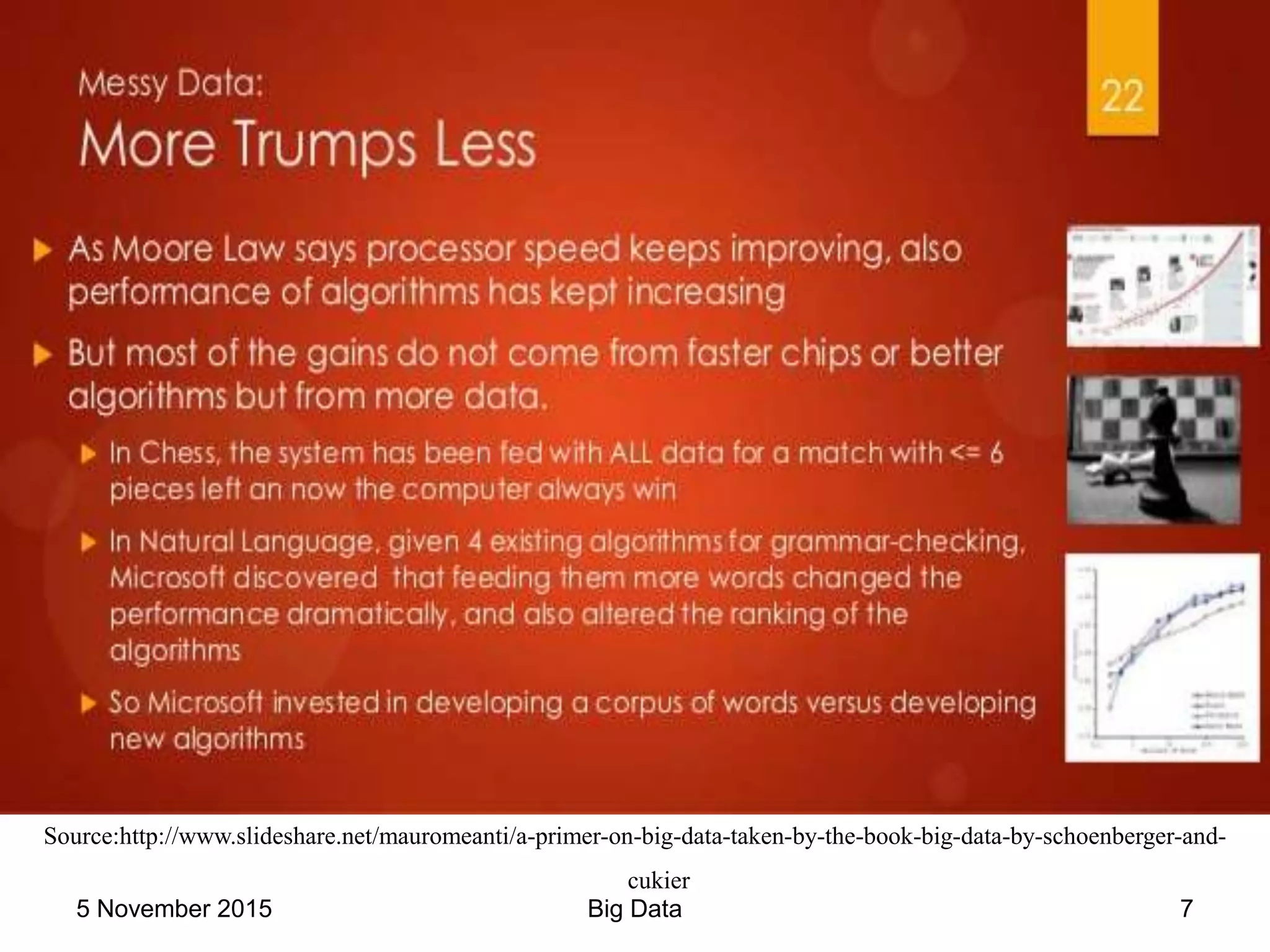 Source:http://www.slideshare.net/mauromeanti/a-primer-on-big-data-taken-by-the-book-big-data-by-schoenberger-and-
cukier
5 November 2015 7Big Data
 