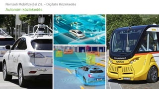 Autonóm közlekedés
Nemzeti Mobilfizetési Zrt. – Digitális Közlekedés
 