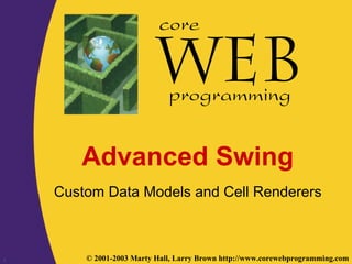 1 © 2001-2003 Marty Hall, Larry Brown http://www.corewebprogramming.com
core
programming
Advanced Swing
Custom Data Models and Cell Renderers
 