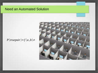 Need an Automated Solution
P(truepair)=f (a,b)≠
 