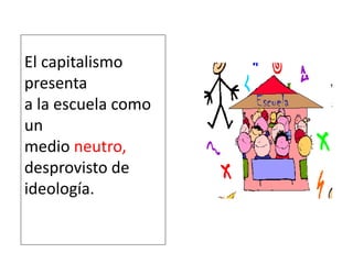 El capitalismo
presenta
a la escuela como
un
medio neutro,
desprovisto de
ideología.
 