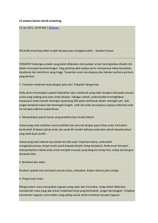 12 Amalan Harian Murid Cemerlang