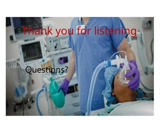 Reversal Agents/Anticholinergics
Reversal Agents: all are acetylcholinesterase inhibitors, thereby allowing
more acetylcholine to be available to overcome the neuromuscular blocker
effect at the nicotinic receptor, but also causing muscarinic stimulation
Neostigmine – shares duration of action with glycopyrrolate (see below)
Edrophonium – shares duration of action with atropine (see below)
Physostigmine – crosses the BBB, therefore useful for atropine overdose
Anticholinergics: given with reversal agents to block the muscarinic effects
of cholinergic stimulation, also excellent for treating bradycardia and excess
secretions
Atropine – used in conjunction with edrophonium, crosses the BBB causing
drowsiness, so maybe bad at end of surgery for reversal, some use as
premed for all children since they tend to become bradycardic with
intubation and produce copious drool
Glycopyrrolate – used in conjunction with neostigmine, does not cross the
BBB
Commonly Used Medications
Questions?
Thank you for listening.
 