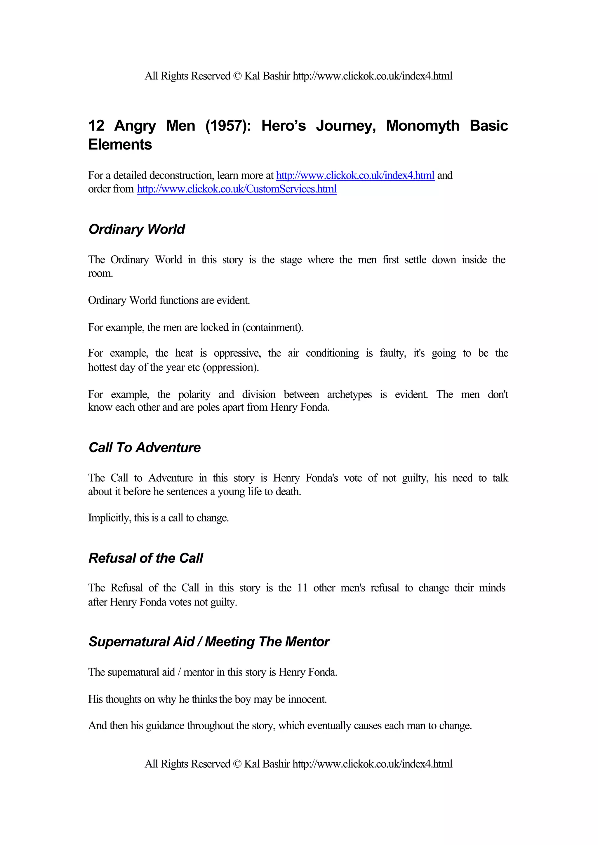 12 Angry Men (1957) story structure using hero's journey | PDF