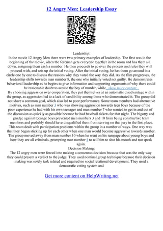 Angry Paragraph Example 12 Angry Men Essays | PDF