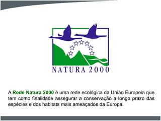 A Rede Natura 2000 é uma rede ecológica da União Europeia que
tem como finalidade assegurar a conservação a longo prazo das
espécies e dos habitats mais ameaçados da Europa.
 