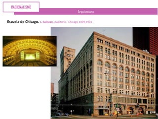 Arquitectura
Escuela de Chicago. L. Sullivan. Auditorio. Chicago 1899-1901
RACIONALISMO
 