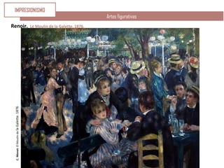 C.Monet:ElMoulindelaGalette.1876 Artes figurativas
Renoir. Le Moulin de la Galette, 1876.
IMPRESIONISMO
 