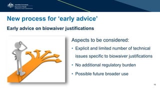 New process for ‘early advice’
Early advice on biowaiver justifications
Aspects to be considered:
• Explicit and limited number of technical
issues specific to biowaiver justifications
• No additional regulatory burden
• Possible future broader use
15
 