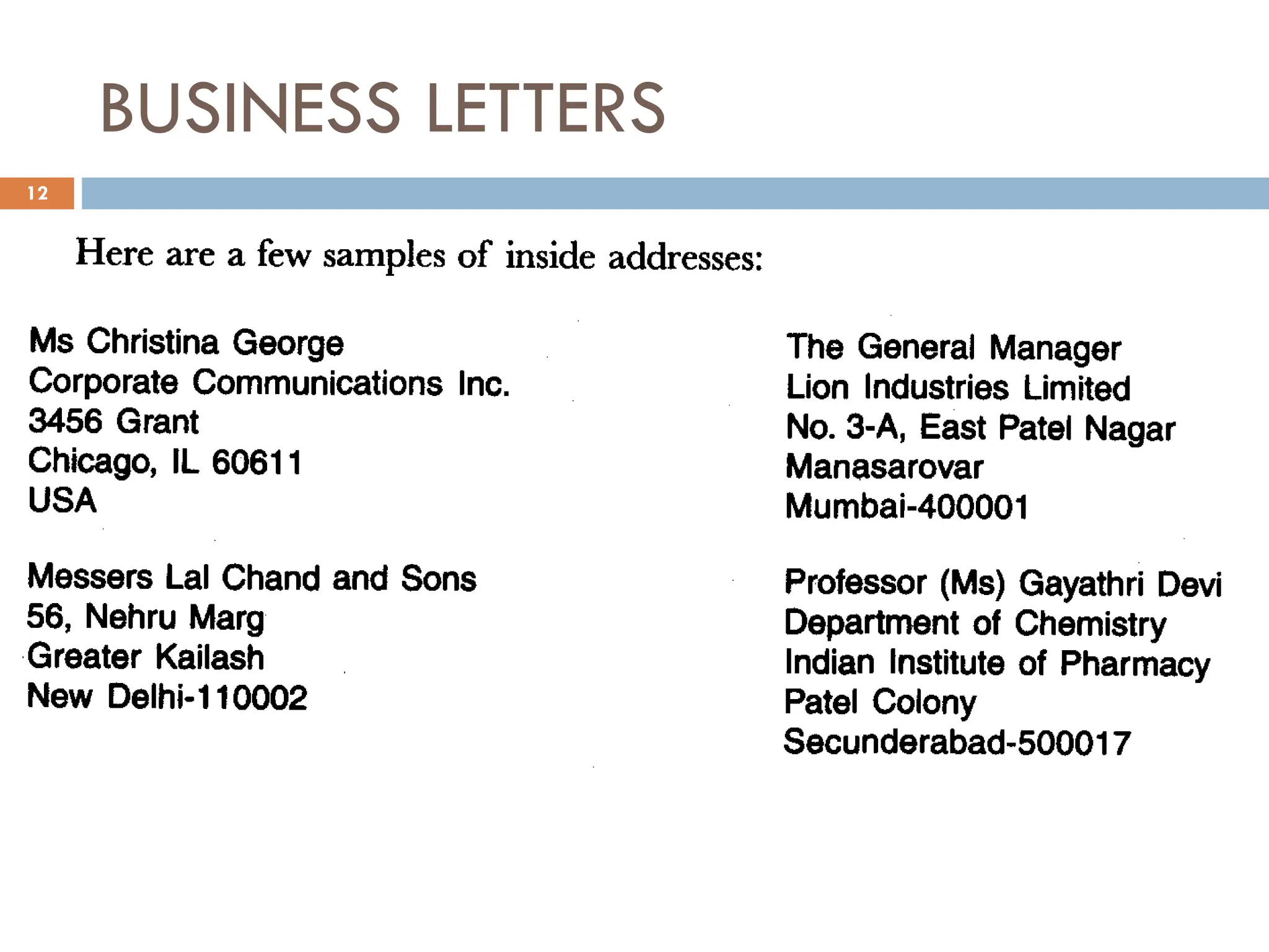 BUSINESS LETTERS
12
 