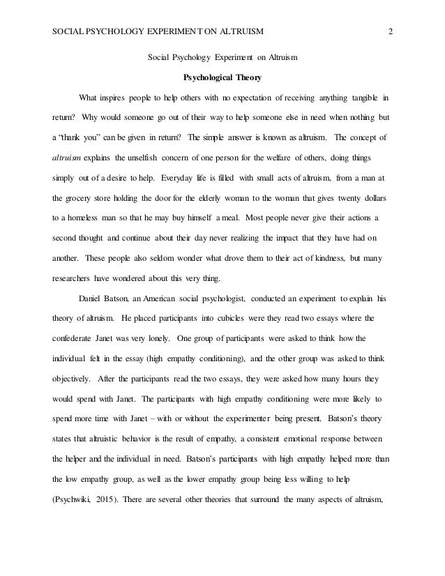 Altruism psychology essay