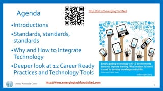 Agenda
•Introductions
•Standards, standards,
standards
•Why and How to Integrate
Technology
•Deeper look at 12 Career Read...