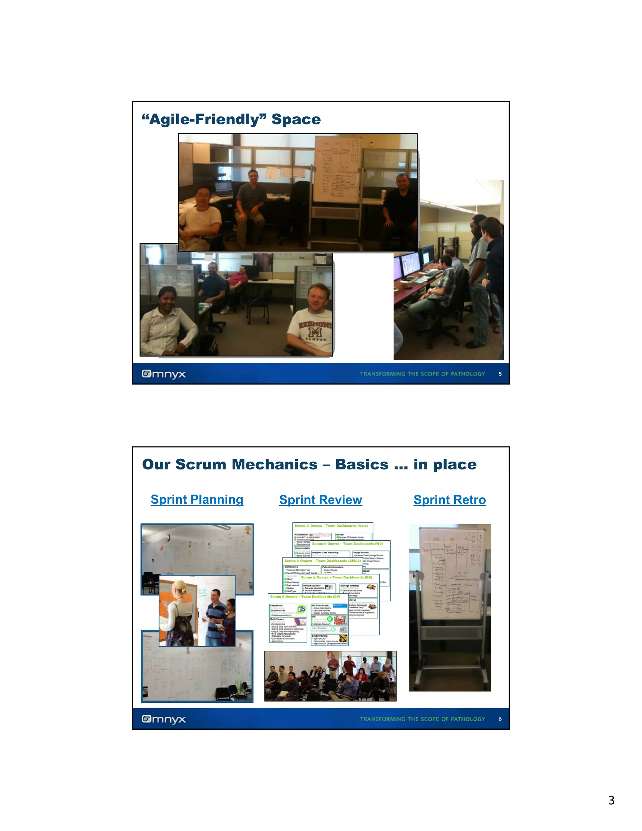 “Agile-Friendly” Space

5

Our Scrum Mechanics – Basics … in place
Sprint Planning

Sprint Review

Sprint Retro

6

3

 